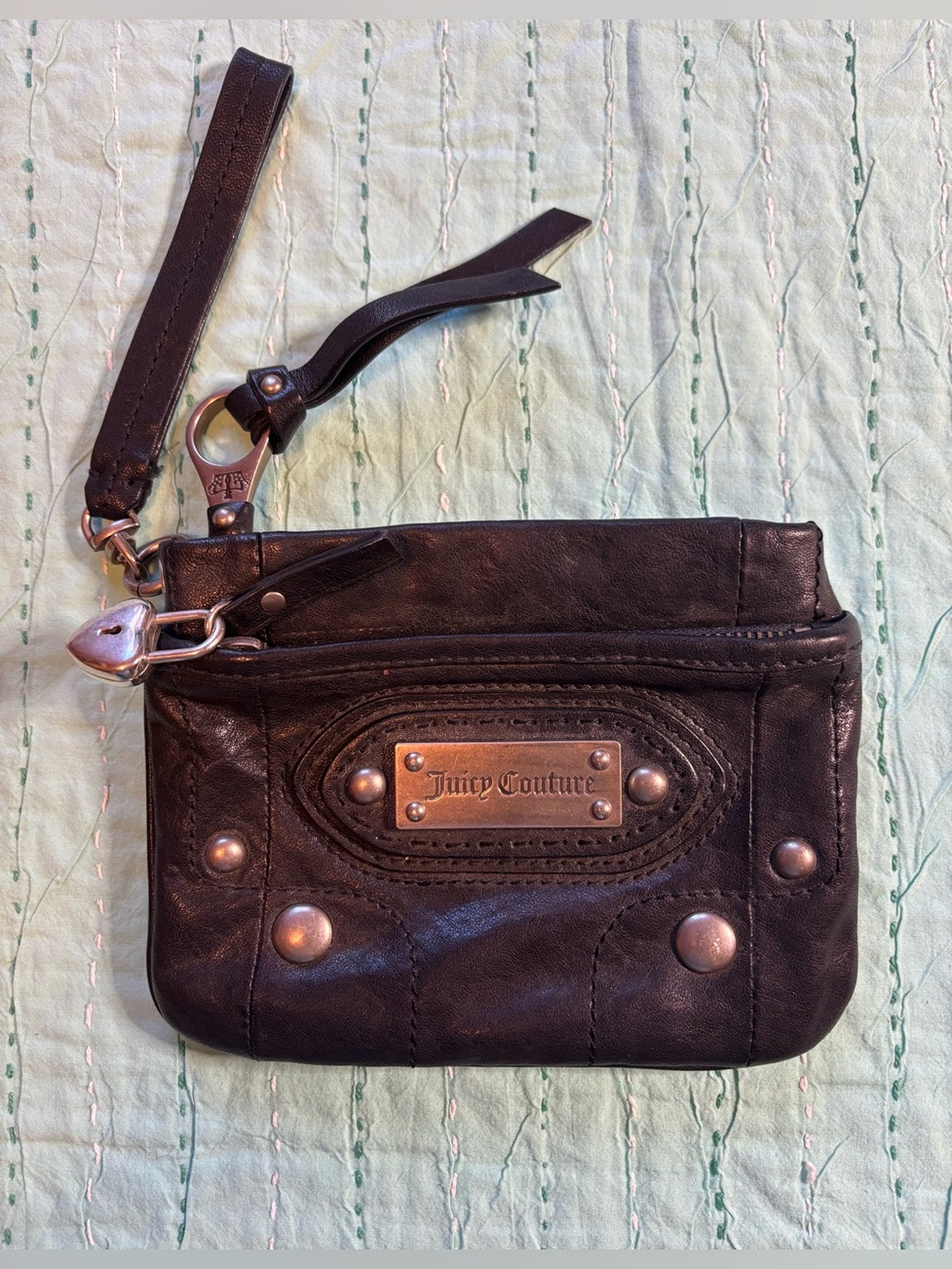 Vintage 2000s Juicy Couture Genuine Leather Wristlet Clutch Black Studded Y2K